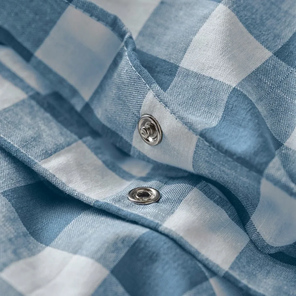 Blue Gingham Check Duvet Cover Twin Set
